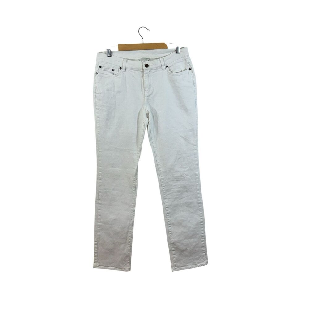 Garnet Hill 12L 12 LONG White Jeans Cotton Stretch Pants Straight Leg Womens
